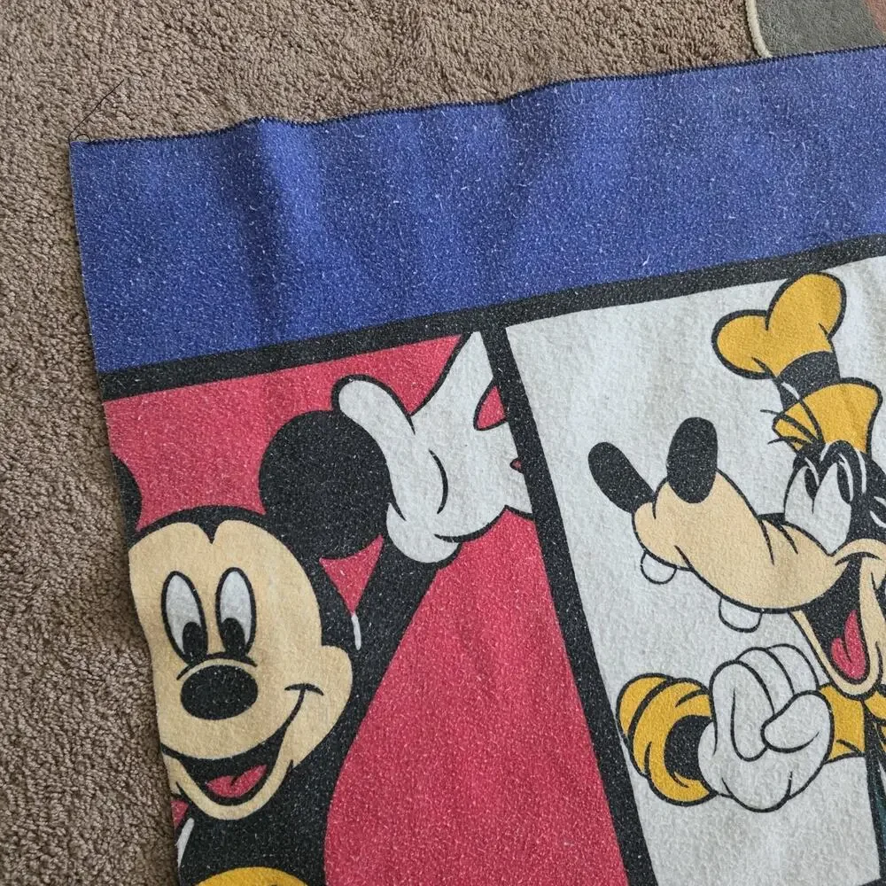 Vintage Disney High Pile Mickey Mouse 70” X 68” Blanket Dundee USA Made Goofy